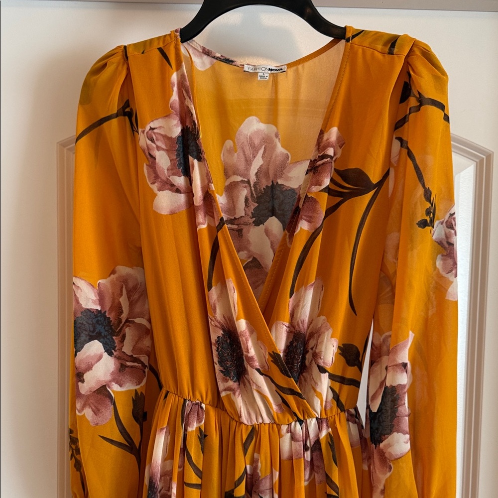 Fashion Nova Mustard Floral Maxi Dress - Picture 3 of 6